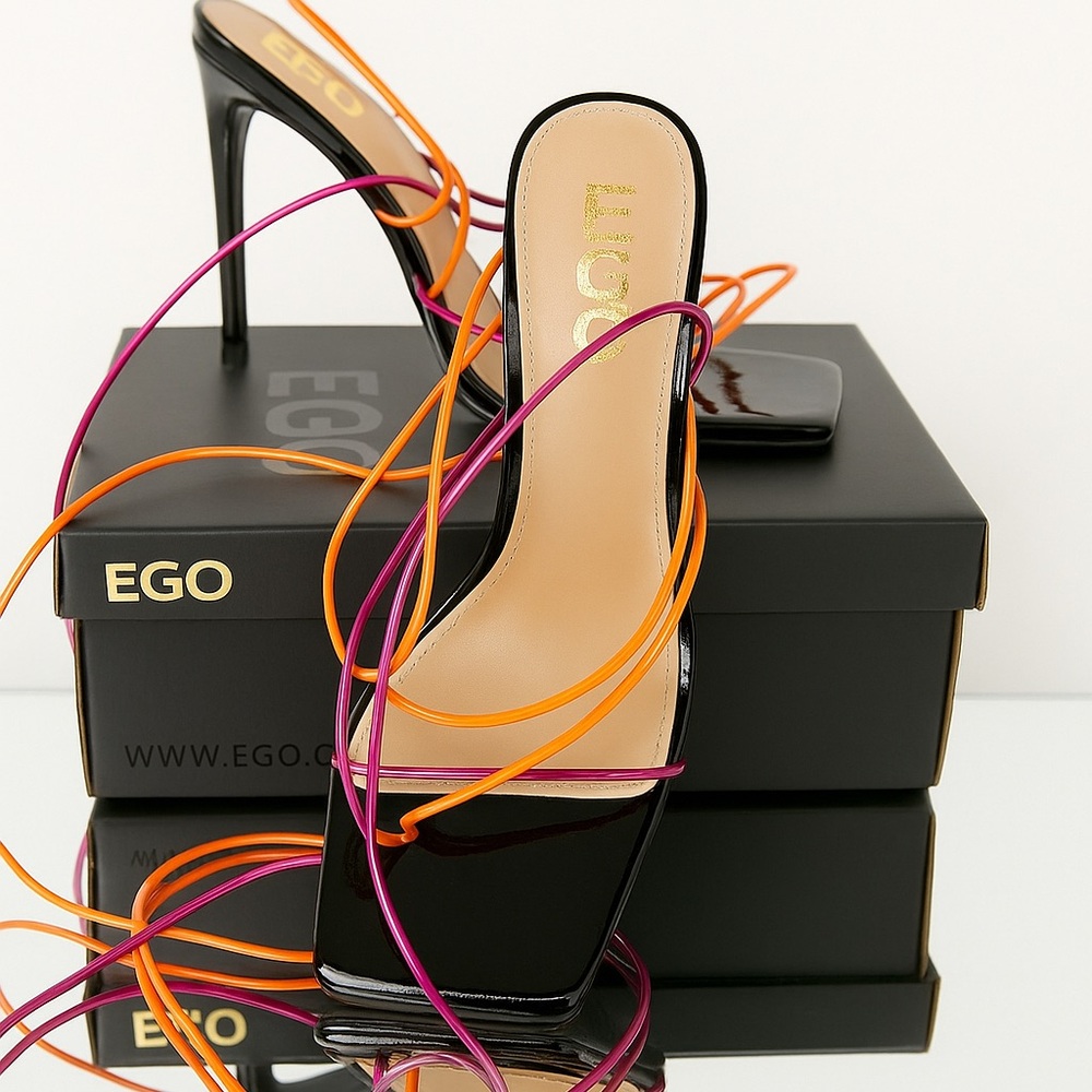 EGO Black Heels with Vibrant Straps
